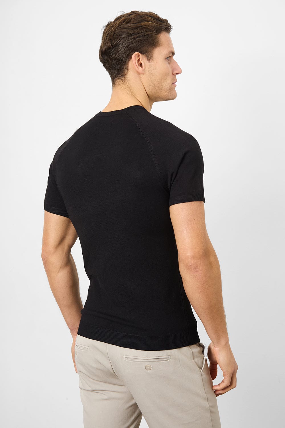 Fine Gauge Knitted T-Shirt in Black