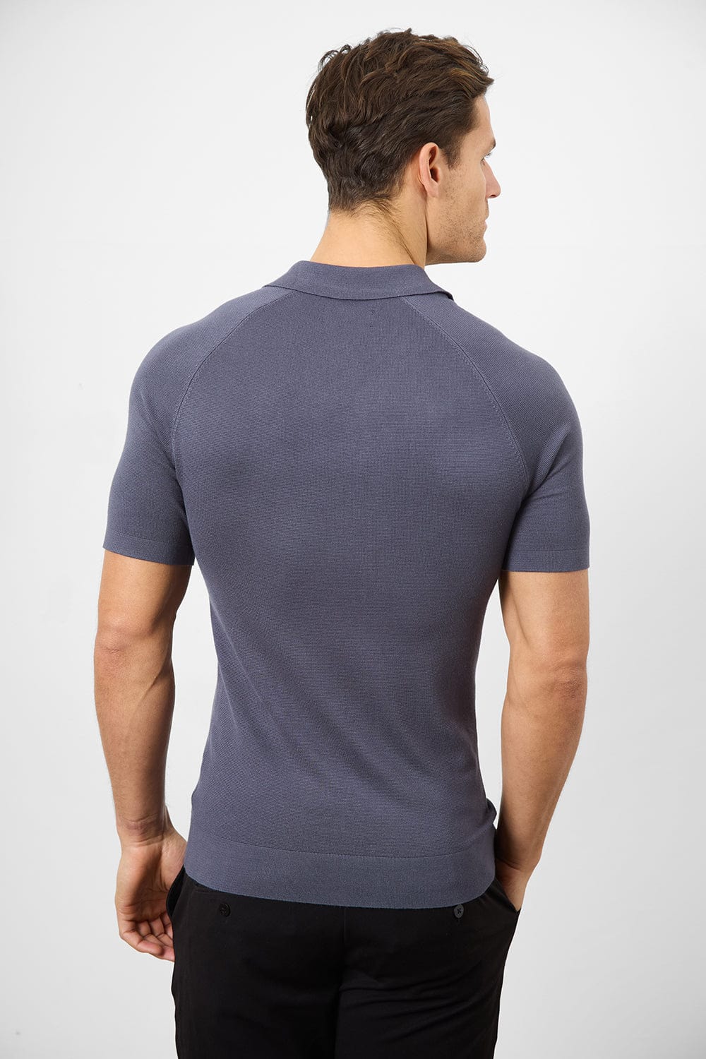 Fine Gauge Knitted Polo Shirt in Graphite