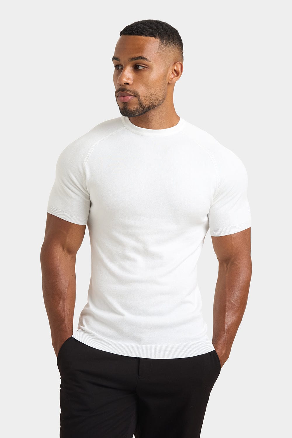 T-shirt en maille fine jauge Blanc Neige