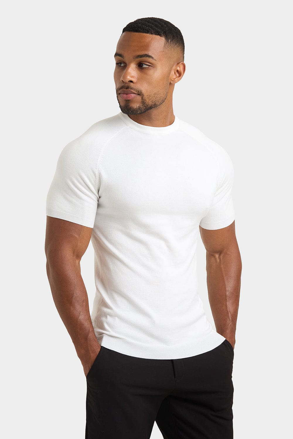 T-shirt en maille fine jauge Blanc Neige
