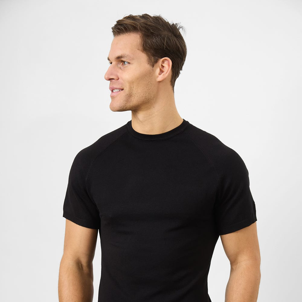 Fine Gauge Knitted T-Shirt in Black